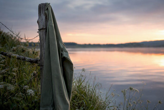 Close-up garment-dyed cotton shirt at dawn