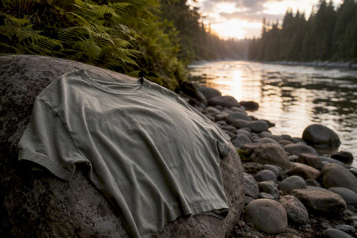 Soft garment-dyed cotton hiking shirt detail