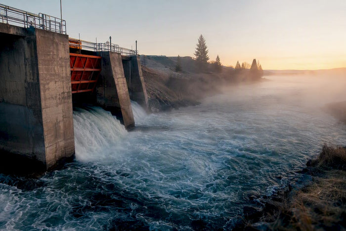 Dam release flowing into downstream tailwater