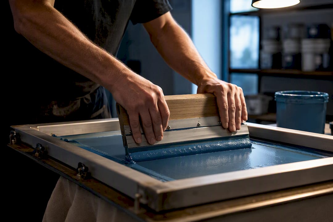 Screen printer applying water based ink