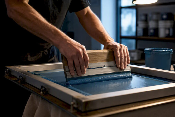 Screen printer applying water based ink