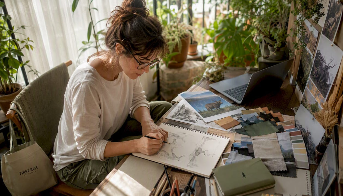 Designer sketching wildlife t-shirt concepts