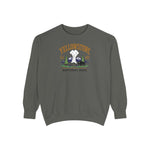 Pepper Comfort Colors Yellowstone National Park embroidered sweatshirt with Old Faithful and a bison stitched in gold and green — thumbnail 2