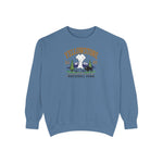 Denim blue Yellowstone National Park crewneck with embroidered Old Faithful, Est 1872, and a roaming bison — thumbnail 3