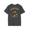 Adventure Awaits Vintage Camping T-Shirt | Retro Mountain Hiking Tee | Outdoor Adventure Graphic Shirt in Dark Heather
