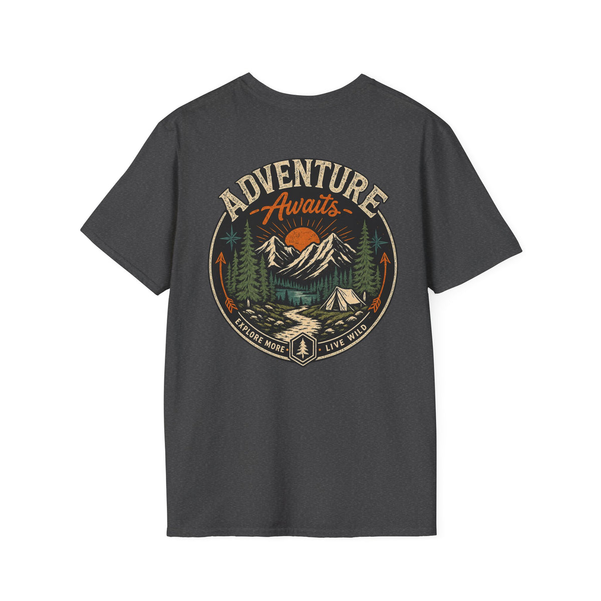 Adventure Awaits Vintage Camping T-Shirt | Retro Mountain Hiking Tee | Outdoor Adventure Graphic Shirt