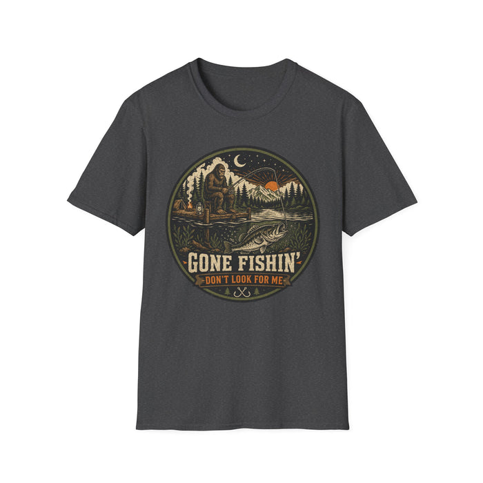 Gone Fishin’ Don’t Look For Me Shirt | Bigfoot Fishing Graphic Tee