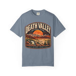 Death Valley National Park graphic t-shirt in Blue Jean featuring a vintage desert landscape design by First Rise Outfitters — thumbnail 3